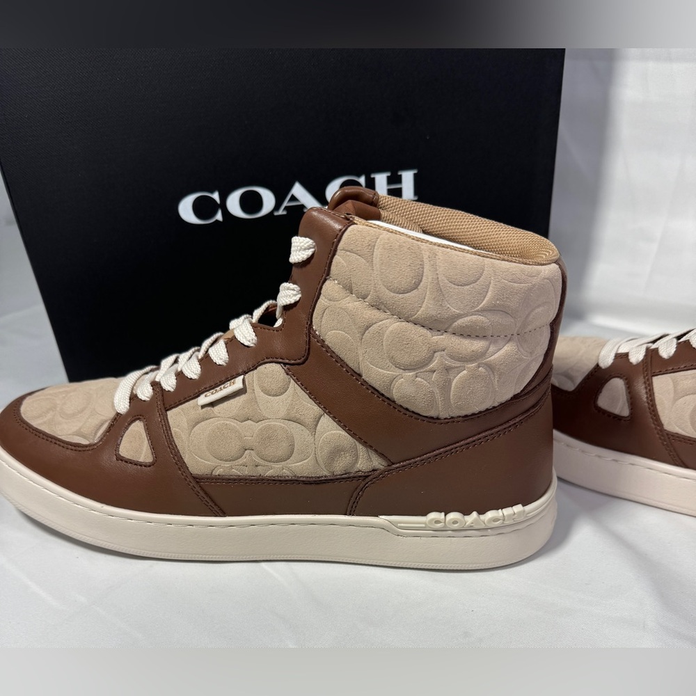 New Authentic Coach Mens Taupe Clip Court High Top Sneaker In Signature Sz 11 - Picture 12 of 14
